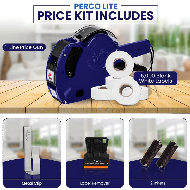 Perco Lite 1 Line Price Gun with Price-Marking Labels Kit â€” Includes 5,000 Blank White Labels, 1 Gun Clip, 2 Ink Rollers â€” 1 Ink Roll & Labels Preloaded â€” Ideal for Retail Pricing, Inventory, and More - Image 2